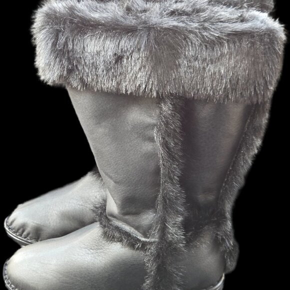 Vintage Black Genuine Leather & Fur Mid-Calf Boots - Picture 6 of 7